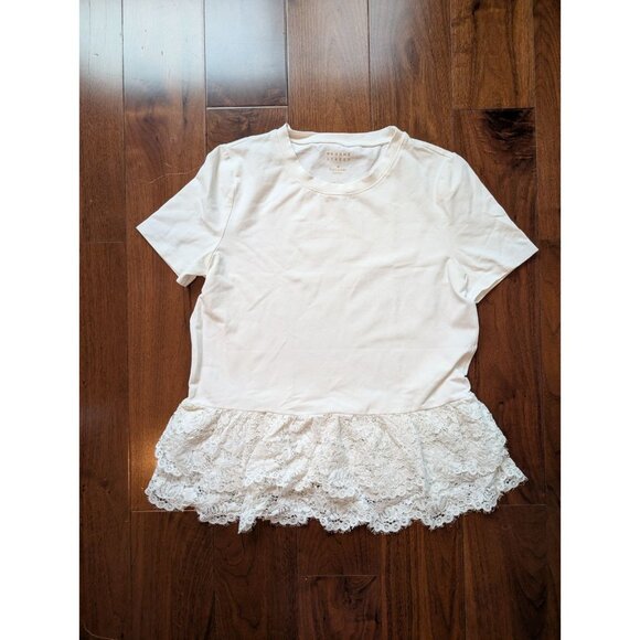 Kate Spade Broome Street Lacy Ruffle White T-Shirt Size S - Picture 1 of 6